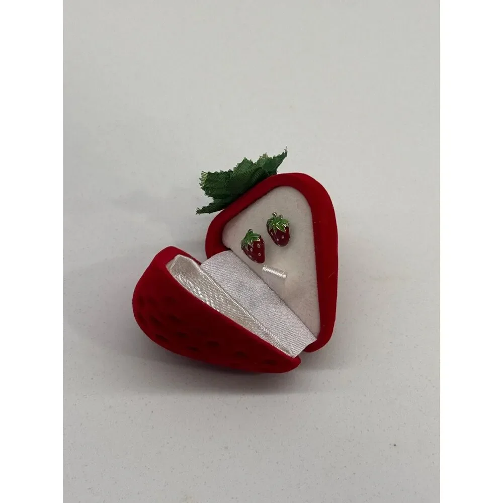 Vintage Strawberry Enamel Stud Earrings – New in Box
